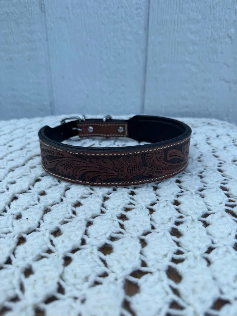 Hand-Tooled Brown Leather dog collar Western
